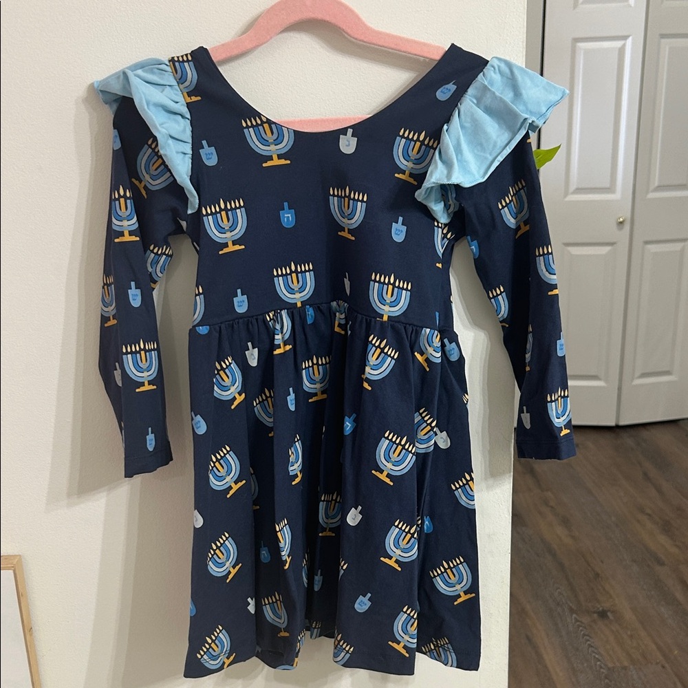 Charming Blue Menorah Kids Dress